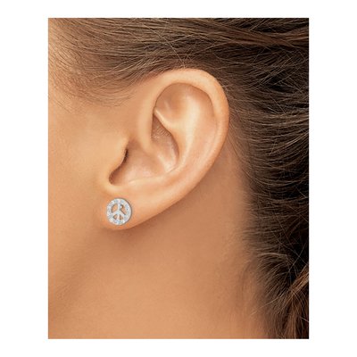 Sterling Silver CZ Peace Symbol Stud Earrings – view 4