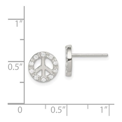 Sterling Silver CZ Peace Symbol Stud Earrings – view 5