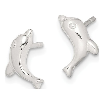 Sterling Silver Girls' Dolphin Stud Earrings – view 3