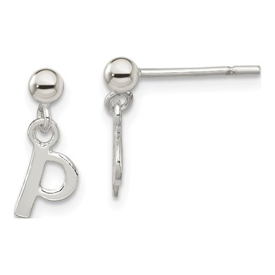 Sterling Silver Letter P Dangle Earrings