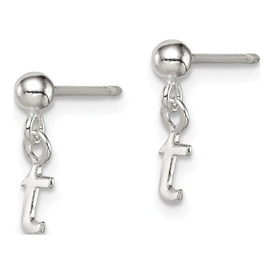 Sterling Silver Letter T Dangle Earrings – view 3