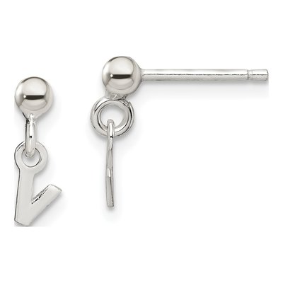 Sterling Silver Initial V Dangle Earrings