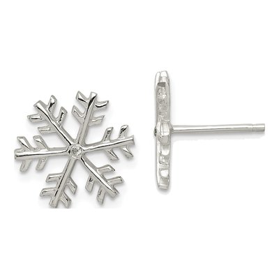 Sterling Silver CZ Snowflake Stud Earrings
