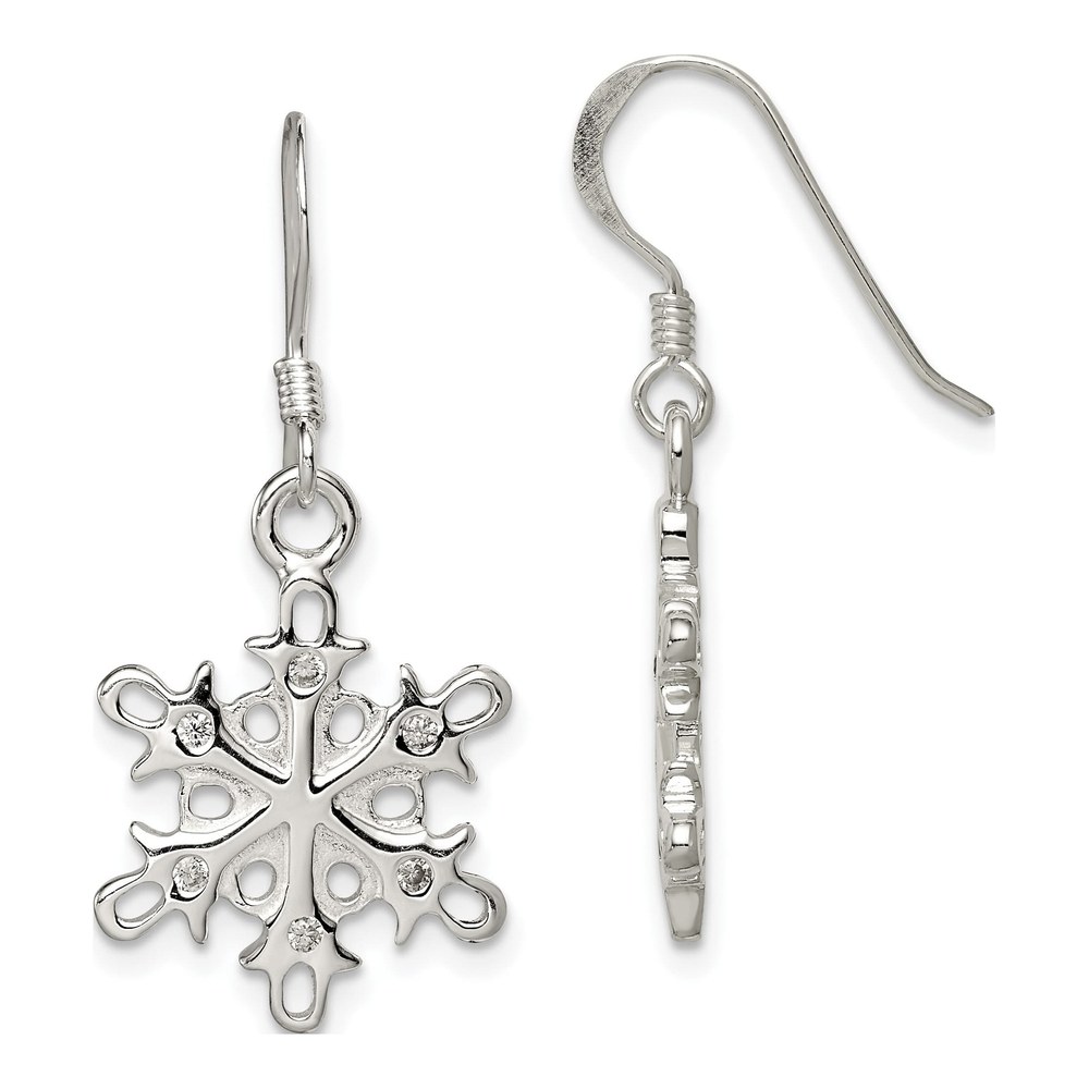 Sterling Silver CZ Snowflake Dangle Earrings