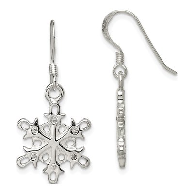 Sterling Silver CZ Snowflake Dangle Earrings