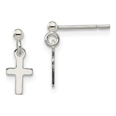 Sterling Silver Girls' Cross Dangle Earrings
