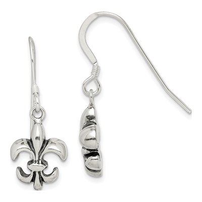 Sterling Silver Fleur de Lis Dangle Earrings