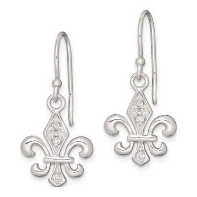 Sterling Silver CZ Fleur de Lis Dangle Earrings – view 3
