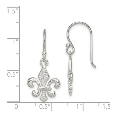 Sterling Silver CZ Fleur de Lis Dangle Earrings – view 5