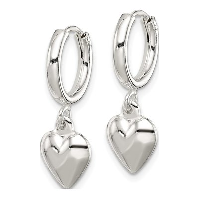Sterling Silver 25mm Puff Heart Hoop Earrings – view 3