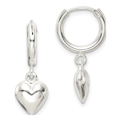 Sterling Silver 25mm Puff Heart Hoop Earrings