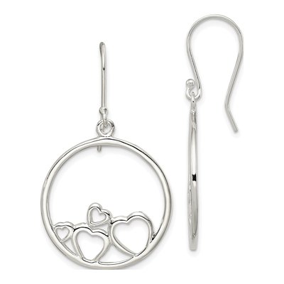 Sterling Silver Open Hearts Dangle Earrings