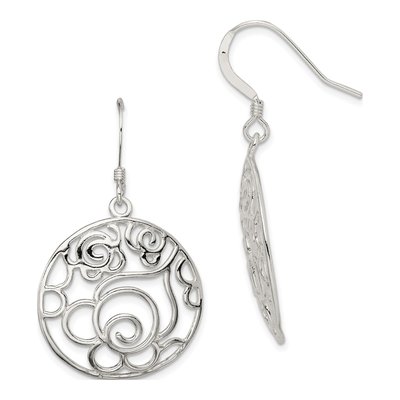 Sterling Silver Fancy Circle Dangle Earrings