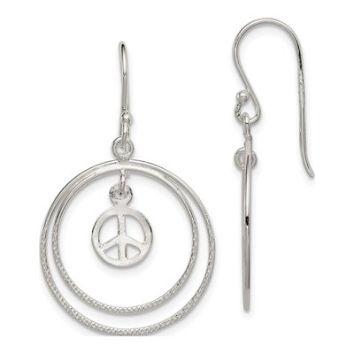 Sterling Silver Peace Symbol Dangle Earrings