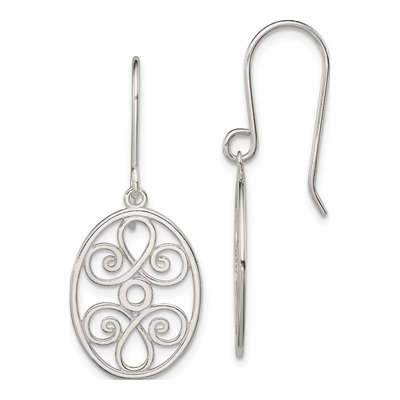 Sterling Silver Filigree Oval Dangle Earrings