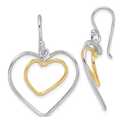 Sterling Silver Double Heart Dangle Earrings