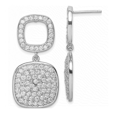 Sterling Silver CZ Double Square Dangle Earrings