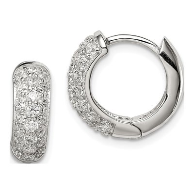 Sterling Silver 14mm CZ Huggie Hoop Earrings