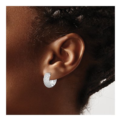 Sterling Silver 15mm CZ Pave Huggie Hoop Earrings – view 4