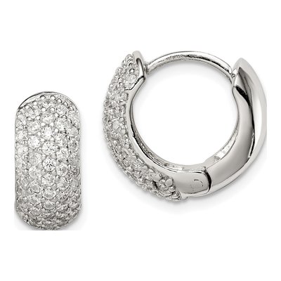 Sterling Silver 15mm CZ Pave Huggie Hoop Earrings