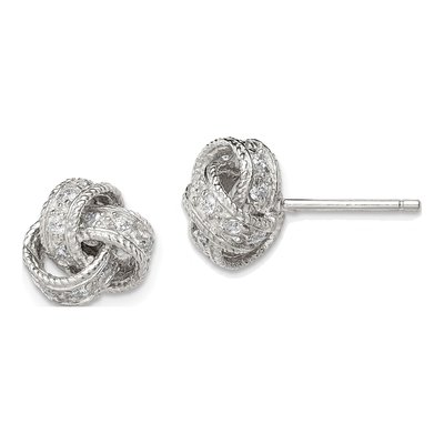 Sterling Silver Round CZ Love Knot Stud Earrings