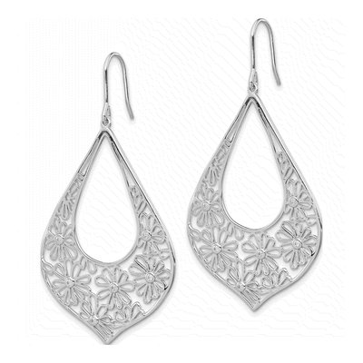 Sterling Silver CZ Floral Teardrop Dangle Earrings – view 3