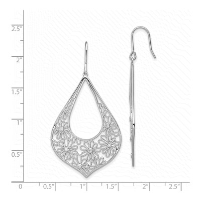 Sterling Silver CZ Floral Teardrop Dangle Earrings – view 5