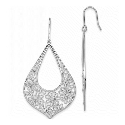 Sterling Silver CZ Floral Teardrop Dangle Earrings