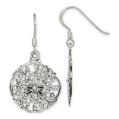 Sterling Silver Filigree Circle Dangle Earrings