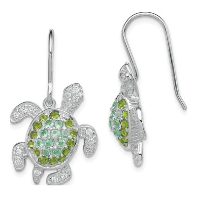 Sterling Silver CZ Turtle Dangle Earrings
