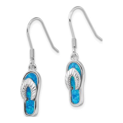 Sterling Silver Lab-Created Opal Sandal Dangle Earrings – view 3