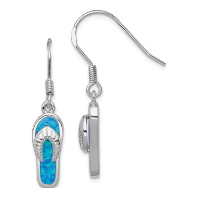 Sterling Silver Lab-Created Opal Sandal Dangle Earrings
