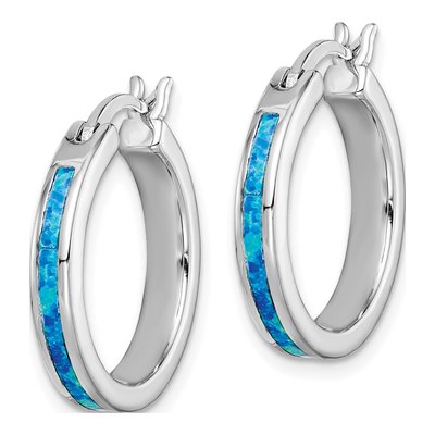 Sterling Silver 23mm Lab-Created Opal Hoop Earrings – view 3