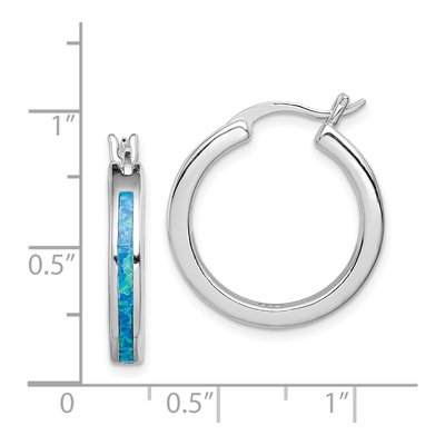Sterling Silver 23mm Lab-Created Opal Hoop Earrings – view 5