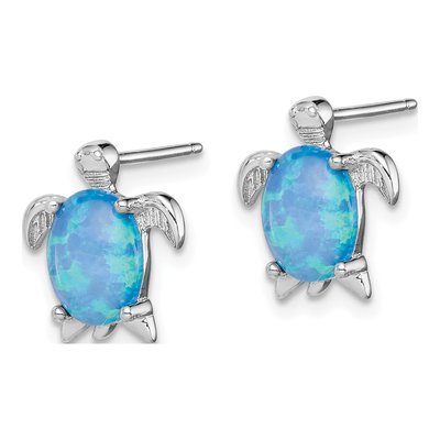 Sterling Silver Lab-Created Opal Turtle Stud Earrings – view 3
