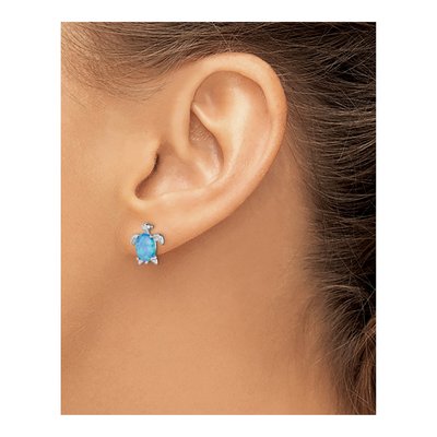 Sterling Silver Lab-Created Opal Turtle Stud Earrings – view 4