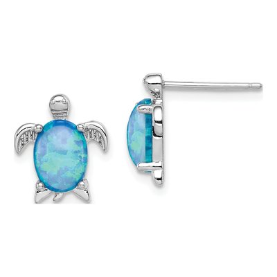 Sterling Silver Lab-Created Opal Turtle Stud Earrings