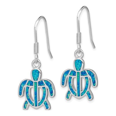 Sterling Silver Lab-Created Opal Tortoise Dangle Earrings – view 3