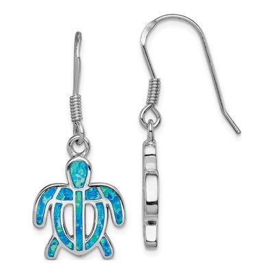 Sterling Silver Lab-Created Opal Tortoise Dangle Earrings