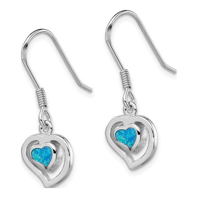 Sterling Silver Lab-Created Opal Heart Dangle Earrings – view 3