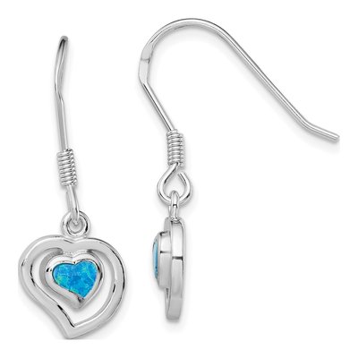 Sterling Silver Lab-Created Opal Heart Dangle Earrings
