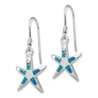 Sterling Silver Lab-Created Opal Starfish Dangle Earrings – view 3