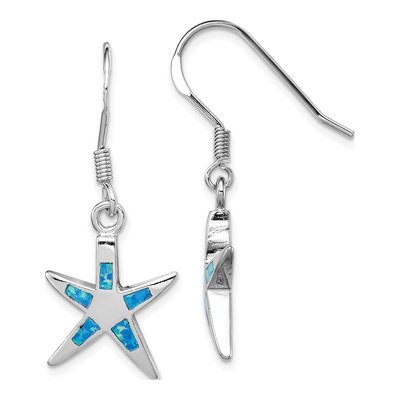 Sterling Silver Lab-Created Opal Starfish Dangle Earrings
