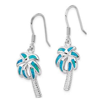 Sterling Silver Lab-Created Opal Palm Tree Dangle Earrings – view 3