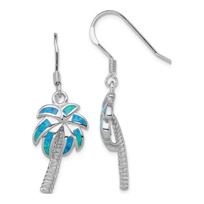 Sterling Silver Lab-Created Opal Palm Tree Dangle Earrings