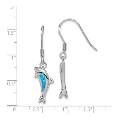 Sterling Silver Lab-Created Opal Dolphin Dangle Earrings – view 5