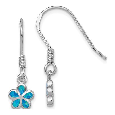 Sterling Silver Lab-Created Opal Flower Dangle Earrings