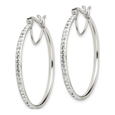 Sterling Silver 33mm Crystal Hoop Earrings – view 3