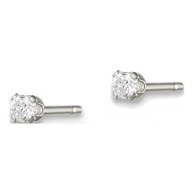Sterling Silver 2mm Round CZ Girls' Stud Earrings – view 3