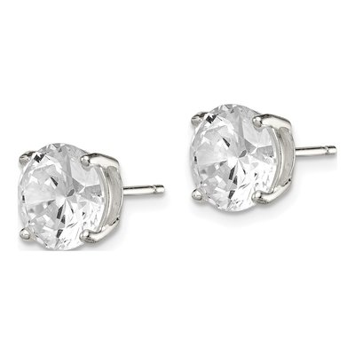 Sterling Silver 9mm Round CZ Stud Earrings – view 3